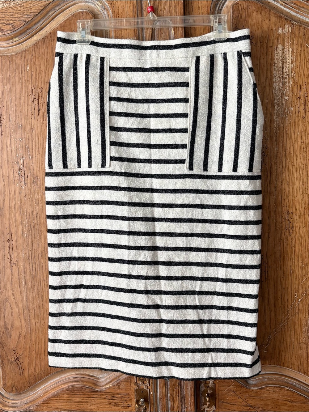 eva mendes for New York & Company Black & White Striped Midi Pencil Skirt size 8